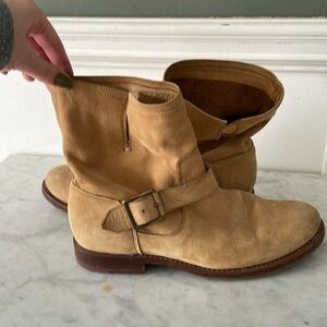 Veronica Short Belted Sand Leather Fringe Moto Vintage Combat Ankle Boot